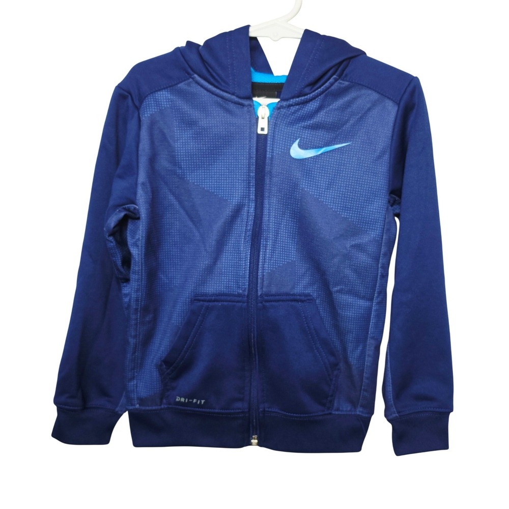 Nike Dri-FIT Full Zip Hoodie Kids 4T Blue Grid Pattern Hooded Sweatshirt